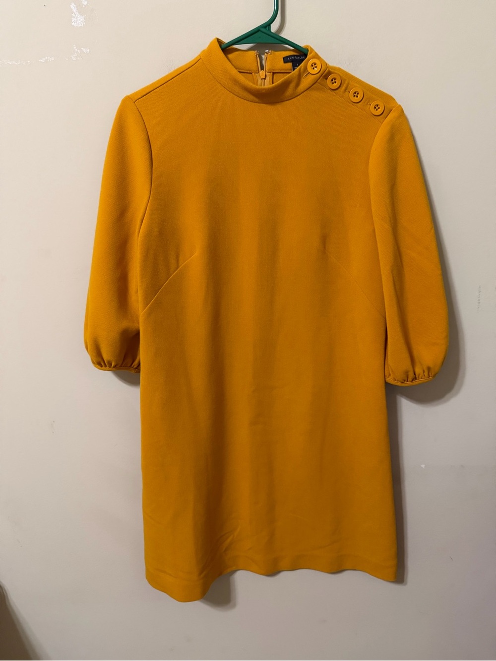 Ann Taylor Mustard Button-Shoulder 6 shift Mini Dress retro career structured